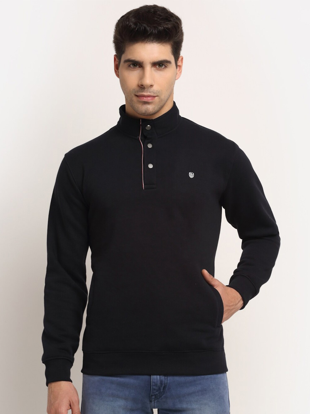 

Cantabil High Neck Fleece Sweatshirt, Navy blue