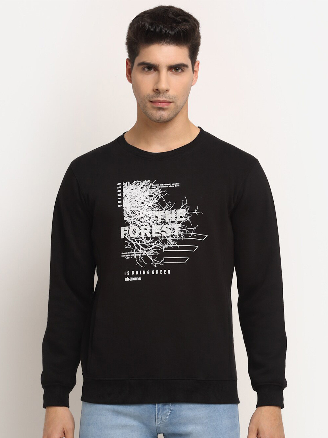 

Cantabil Typography Printed Fleece Sweatshirt, Black