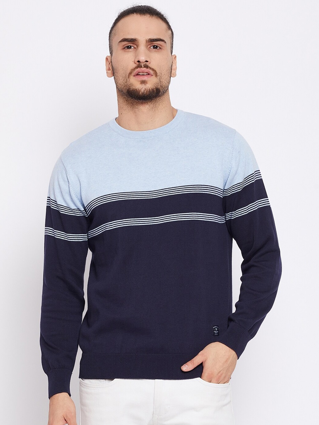 

Cantabil Colourblocked Cotton Pullover, Navy blue