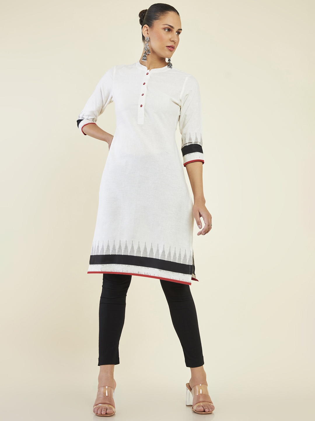 

Soch Band Collar Cotton Straight Kurta, Off white