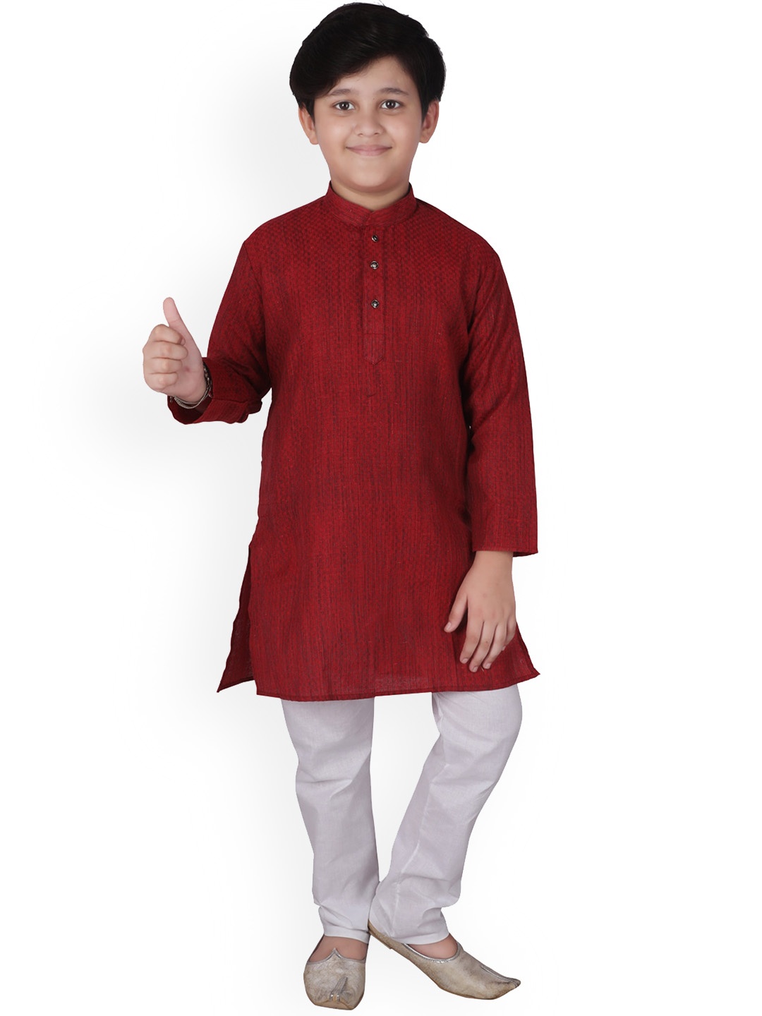 

Pro-Ethic STYLE DEVELOPER Boys Woven Design Mandarin Collar Kurta with Pyjamas, Red