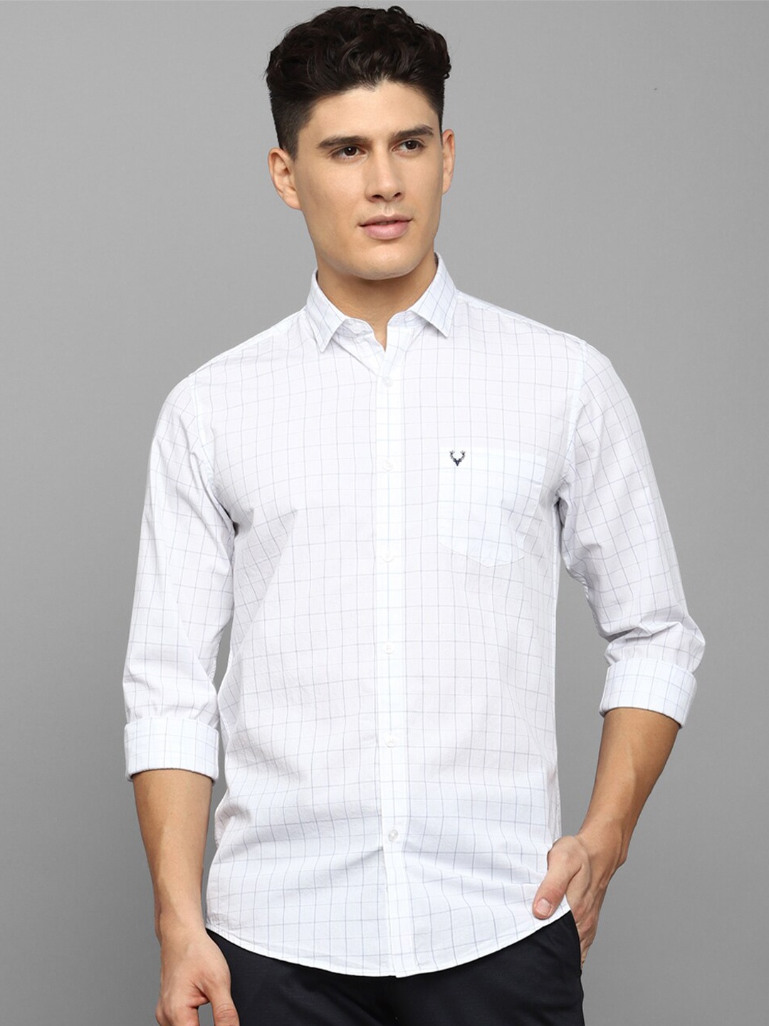 

Allen Solly Slim Fit Checked Pure Cotton Casual Shirt, White