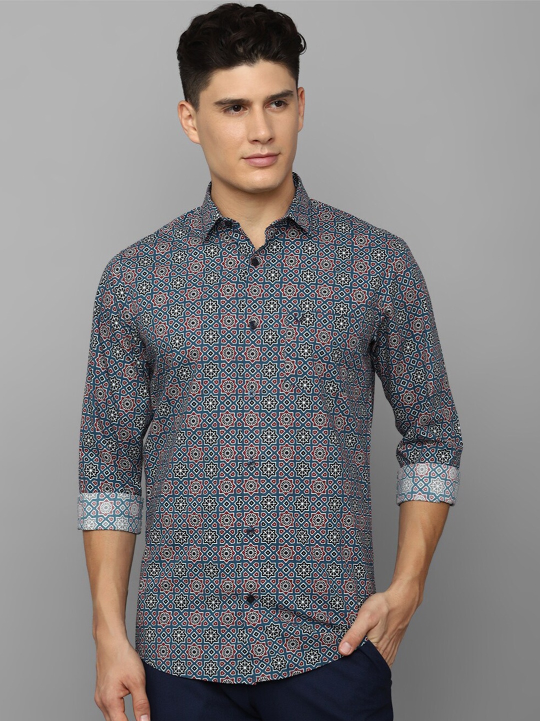 

Allen Solly Slim Fit Printed Pure Cotton Casual Shirt, Blue