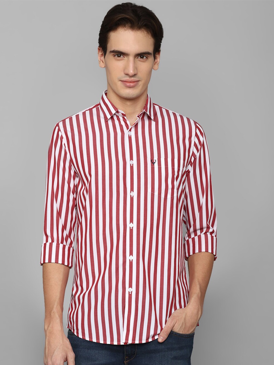 

Allen Solly Slim Fit Vertical Stripes Pure Cotton Casual Shirt, Red