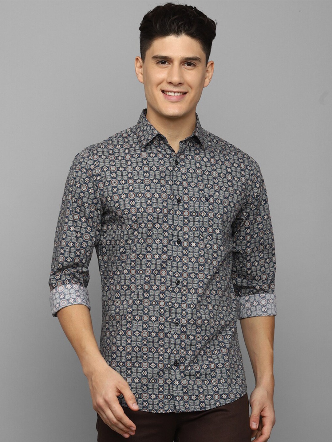 

Allen Solly Slim Fit Ethnic Motif Printed Pure Cotton Casual Shirt, Blue