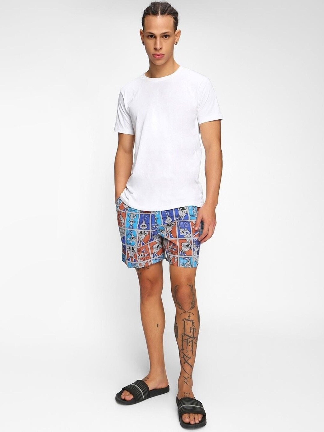 

Bewakoof Men Printed Cotton Regular Fit Inner Elastic Boxers- 540843, Blue