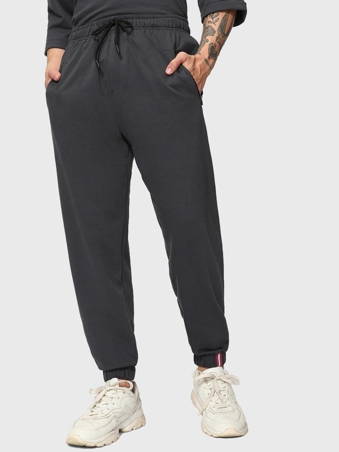 

Bewakoof Men Cotton Regular-Fit Joggers, Charcoal