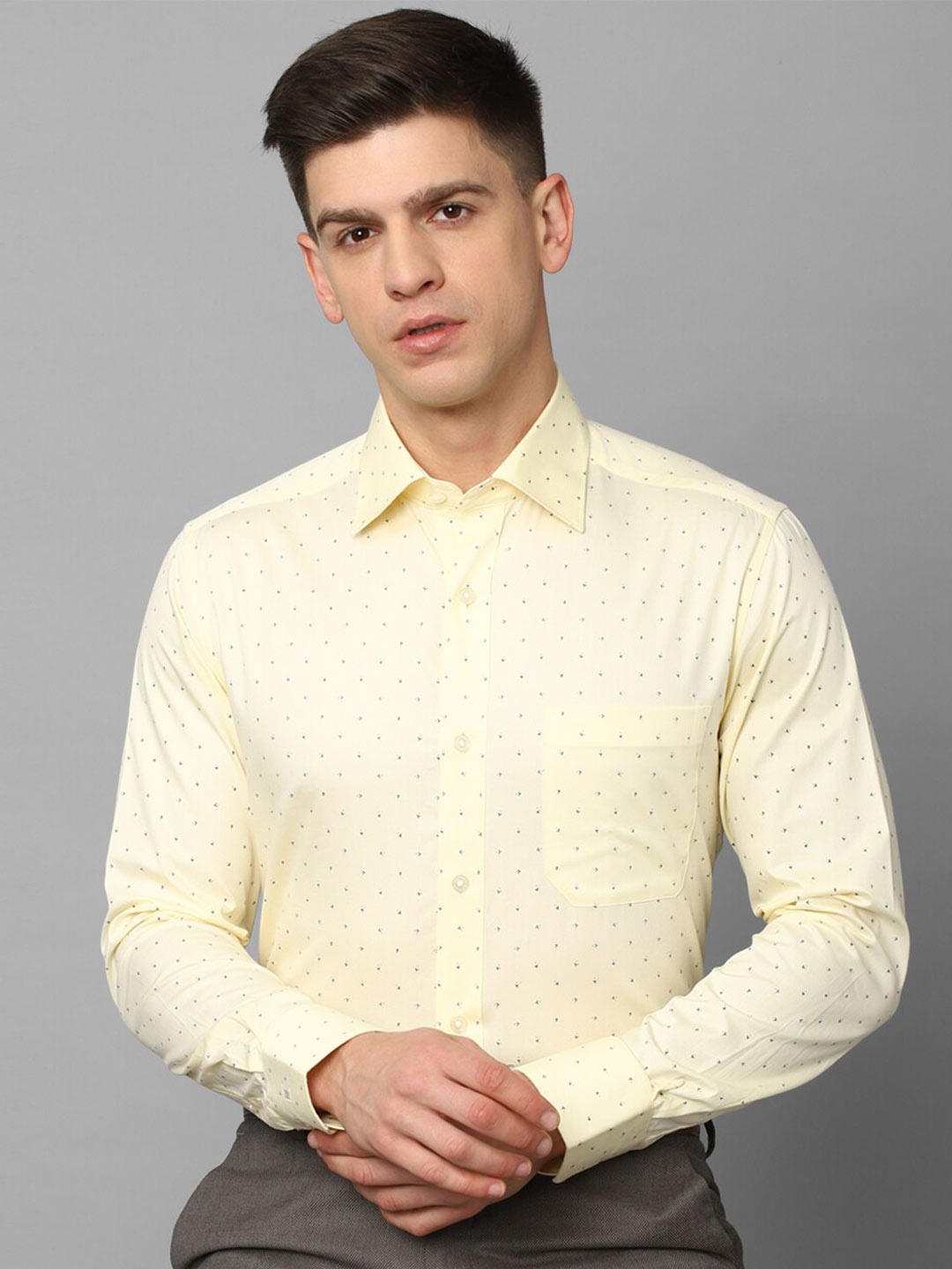 

Louis Philippe Micro Ditsy Printed Pure Cotton Formal Shirt, Yellow