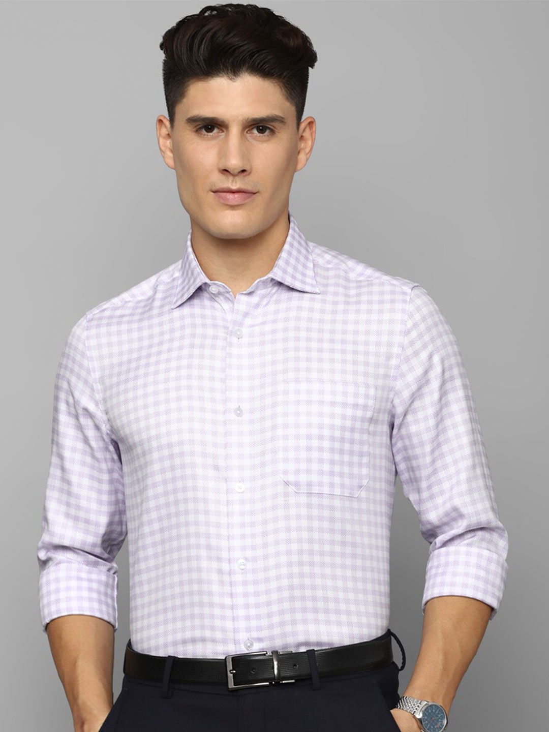

Louis Philippe Men Grid Tattersall Checks Cotton Formal Shirt, Purple