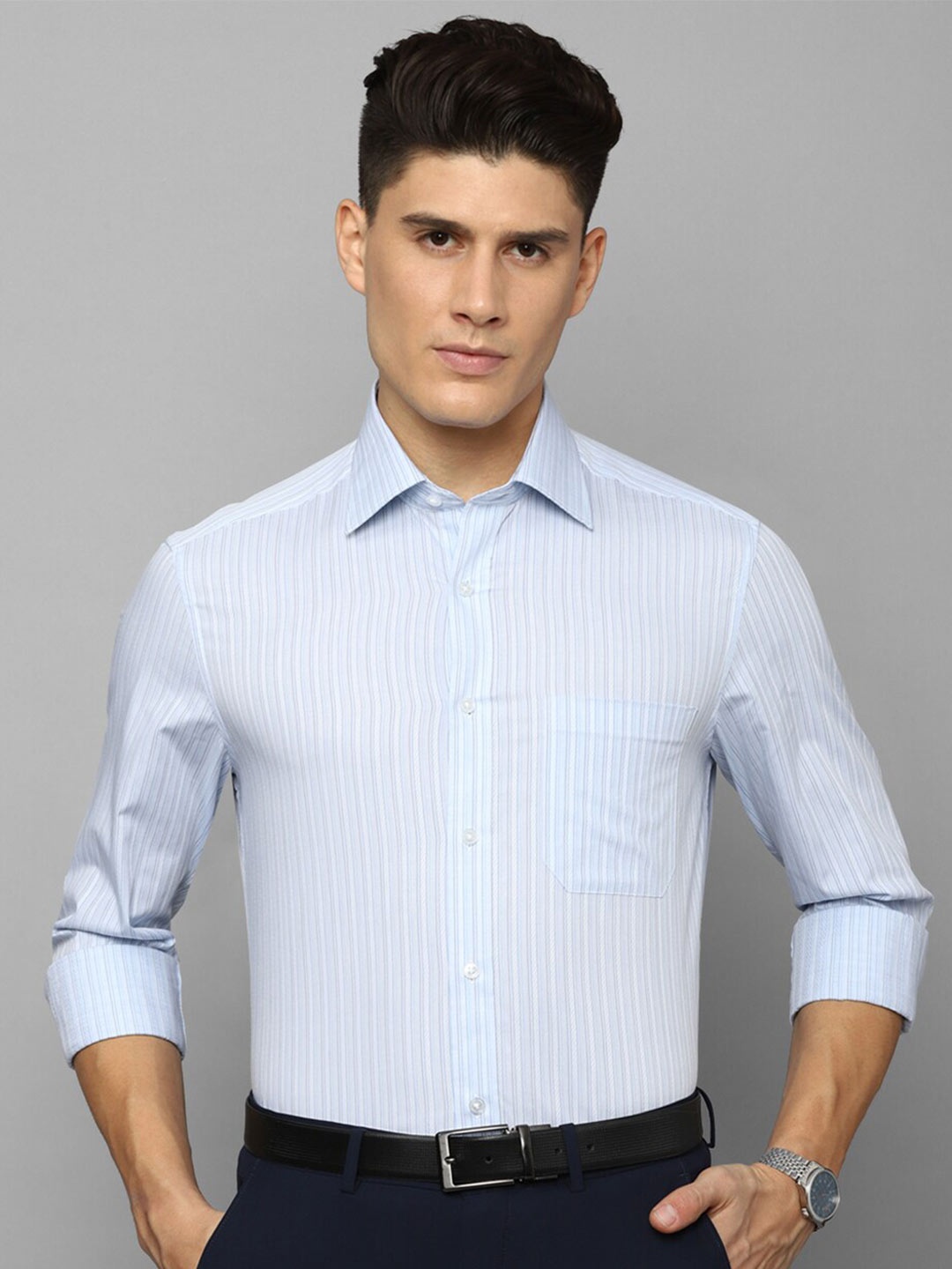 

Louis Philippe Multi Striped Formal Pure Cotton Shirt, Blue