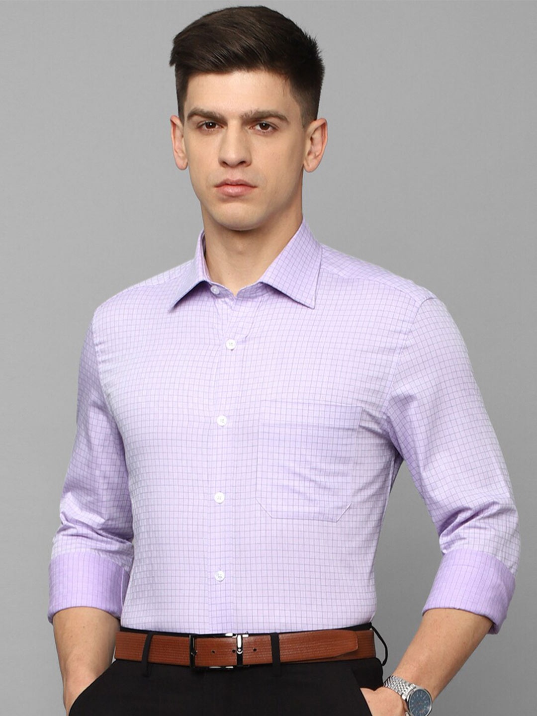 

Louis Philippe Men Checked Cotton Formal Shirt, Purple