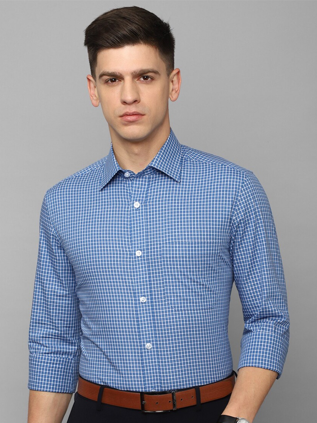 

Louis Philippe Men Checked Cotton Formal Shirt, Blue