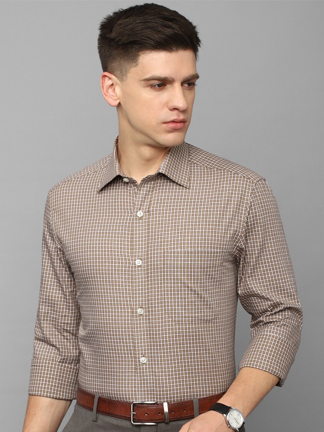

Louis Philippe Checked Formal Pure Cotton Shirt, Brown