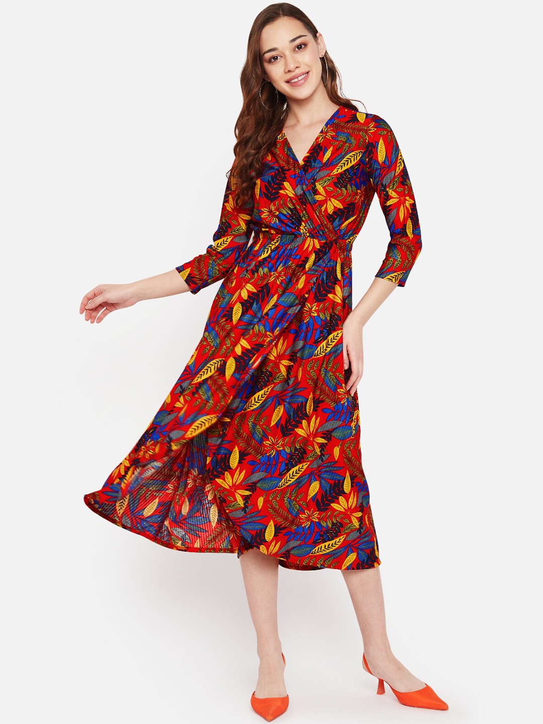 

Martini V-Neck Floral Midi Dress, Red