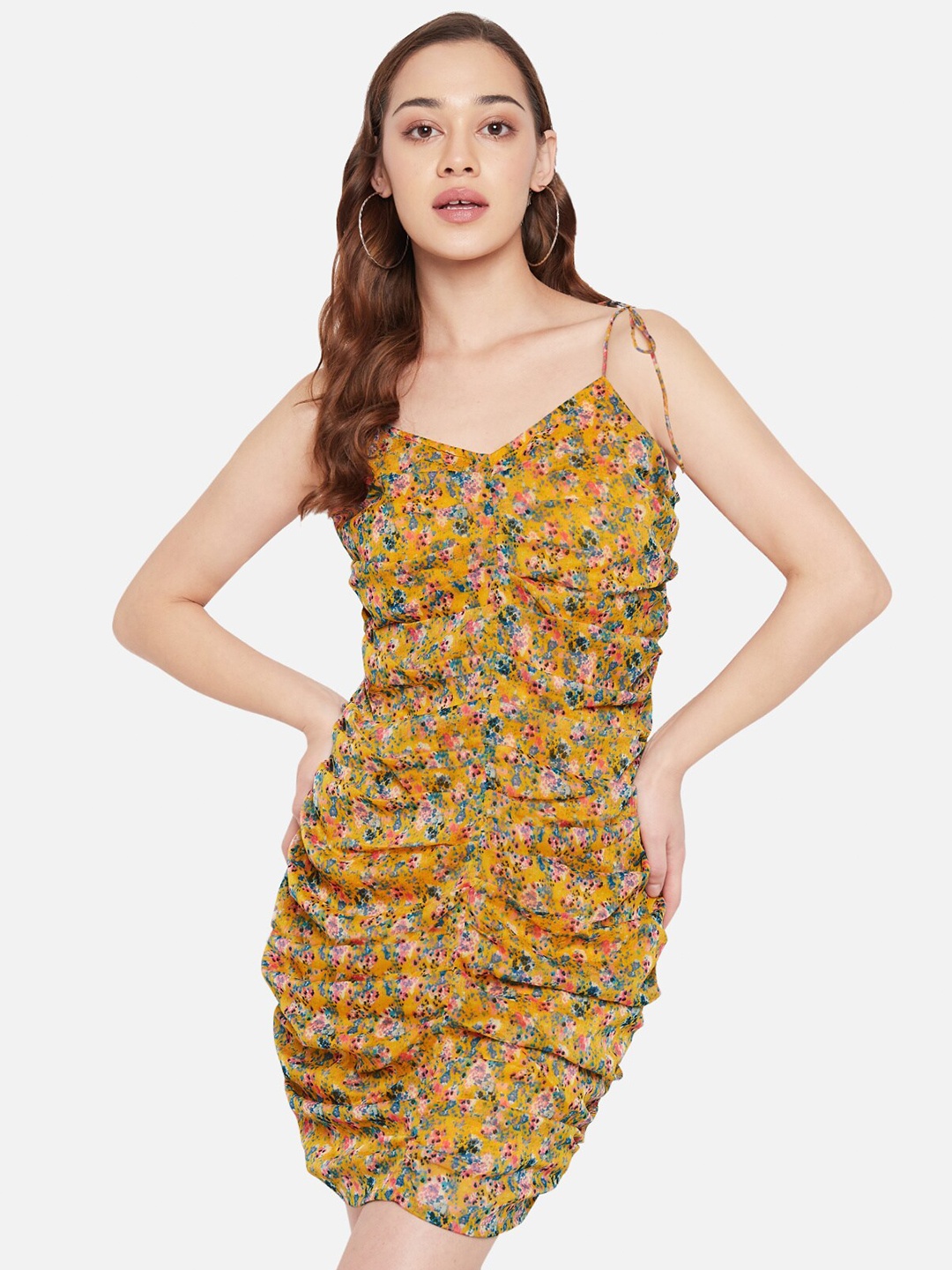 

Martini Floral Chiffon Bodycon Mini Dress, Mustard