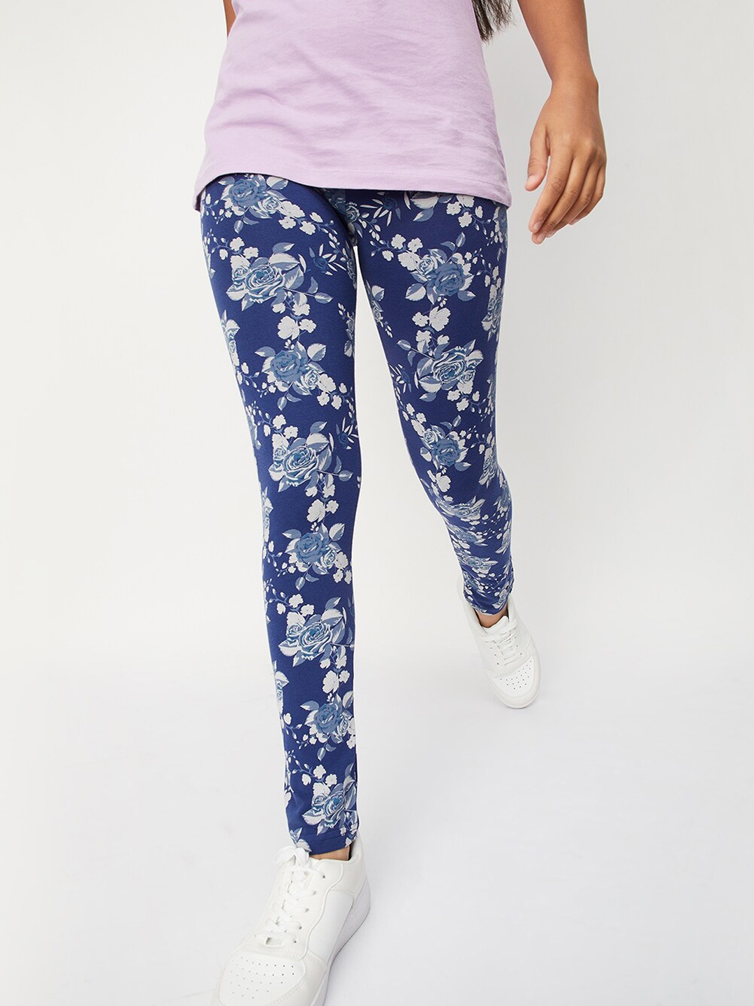 

max Girls Printed Ankle-Length Pure Cotton Leggings, Blue
