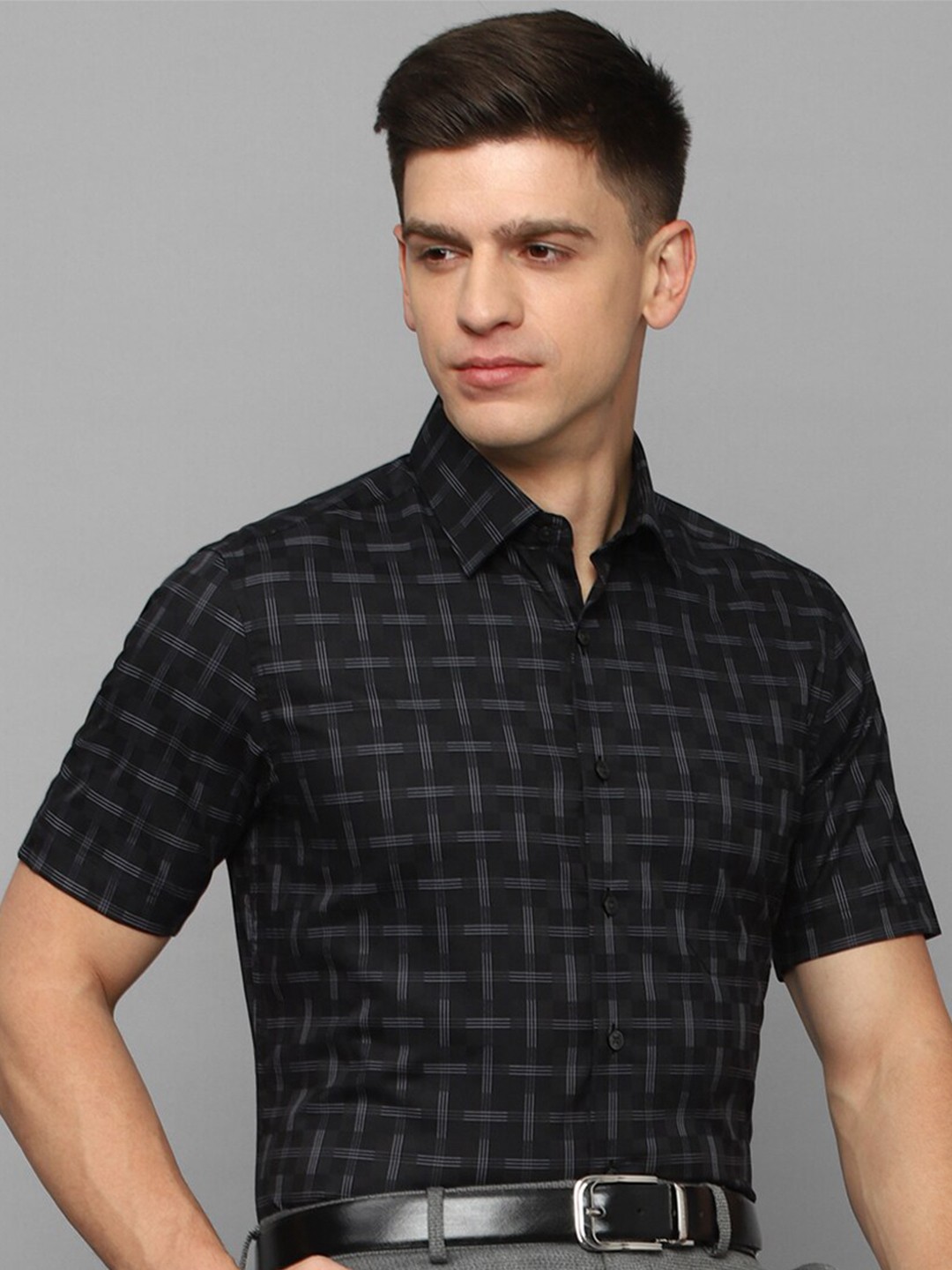

Louis Philippe Slim Fit Checked Formal Pure Cotton Shirt, Black