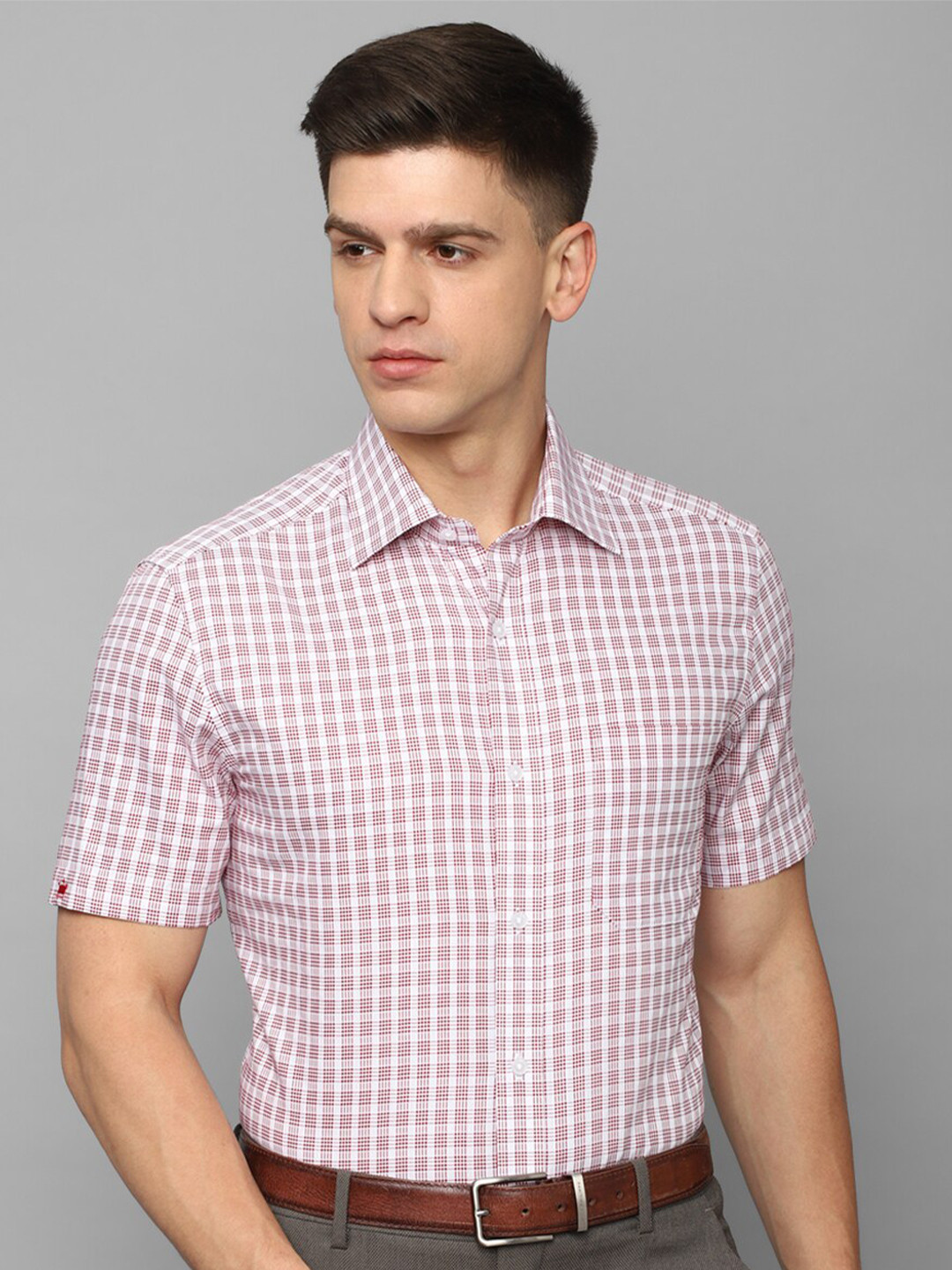 

Louis Philippe Grid Tattersall Checked Pure Cotton Formal Shirt, Pink