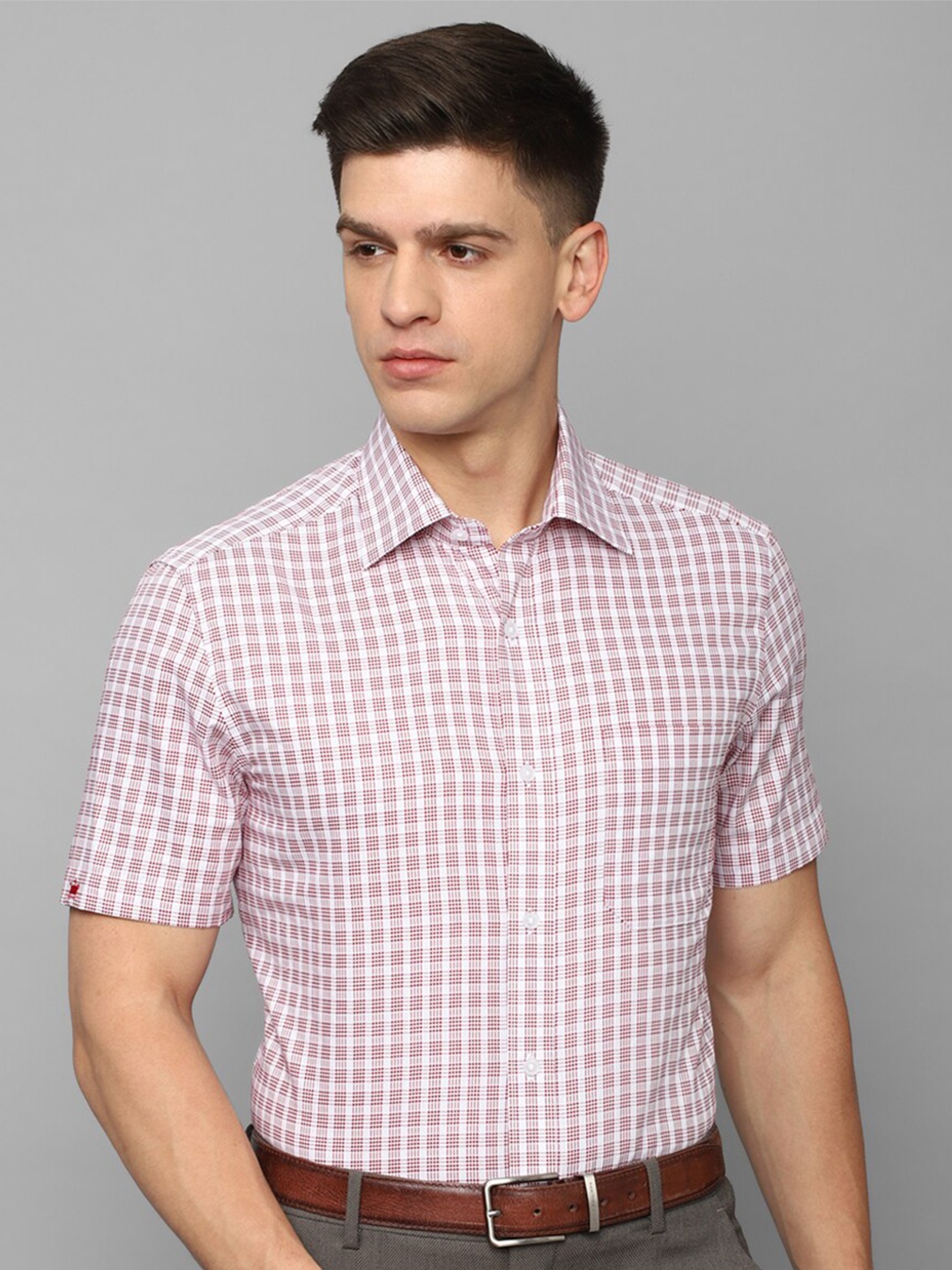 

Louis Philippe Grid Tattersall Checks Checked Pure Cotton Formal Shirt, Pink