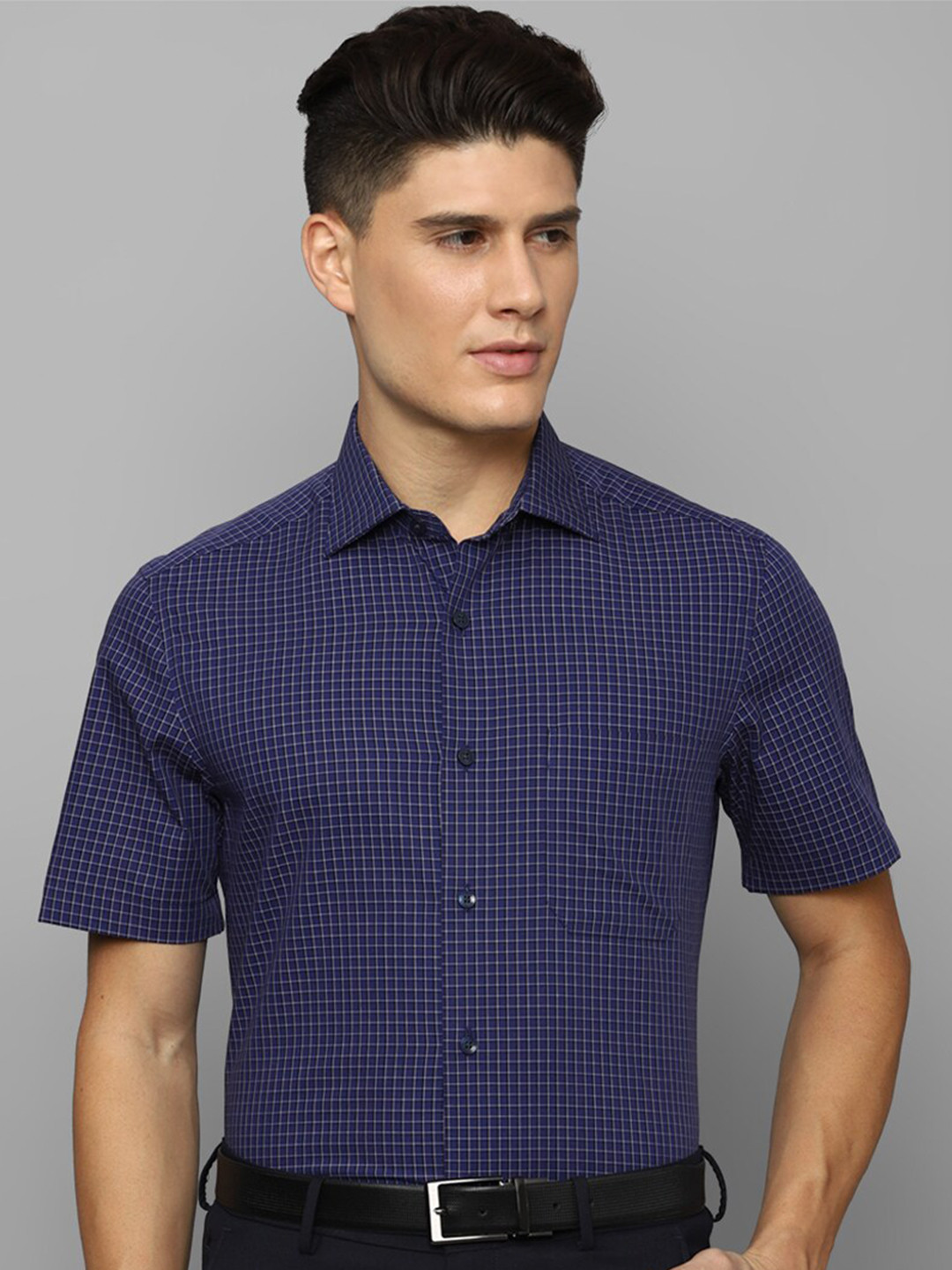 

Louis Philippe Checked Formal Pure Cotton Shirt, Navy blue