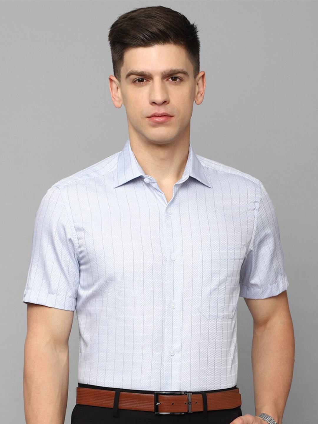 

Louis Philippe Plus Size Striped Cotton Formal Shirt, Blue