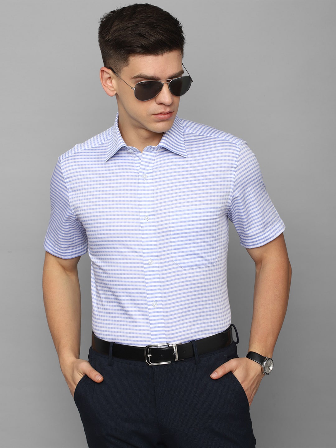 

Louis Philippe Multi Striped Formal Pure Cotton Shirt, Blue
