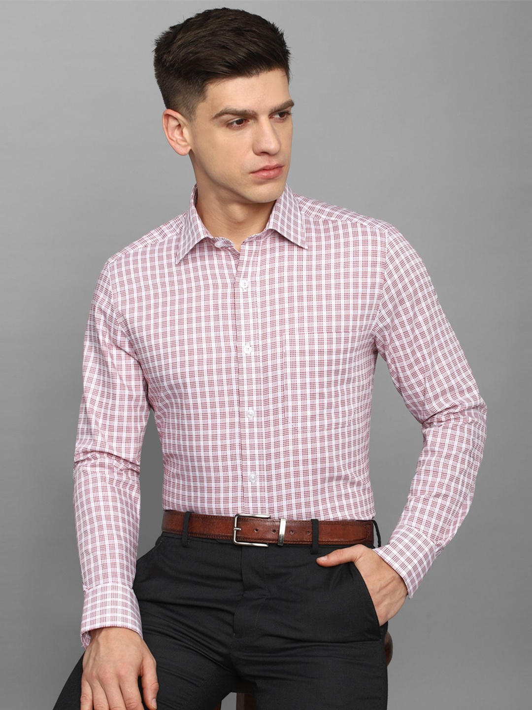 

Louis Philippe Checked Formal Pure Cotton Shirt, Pink