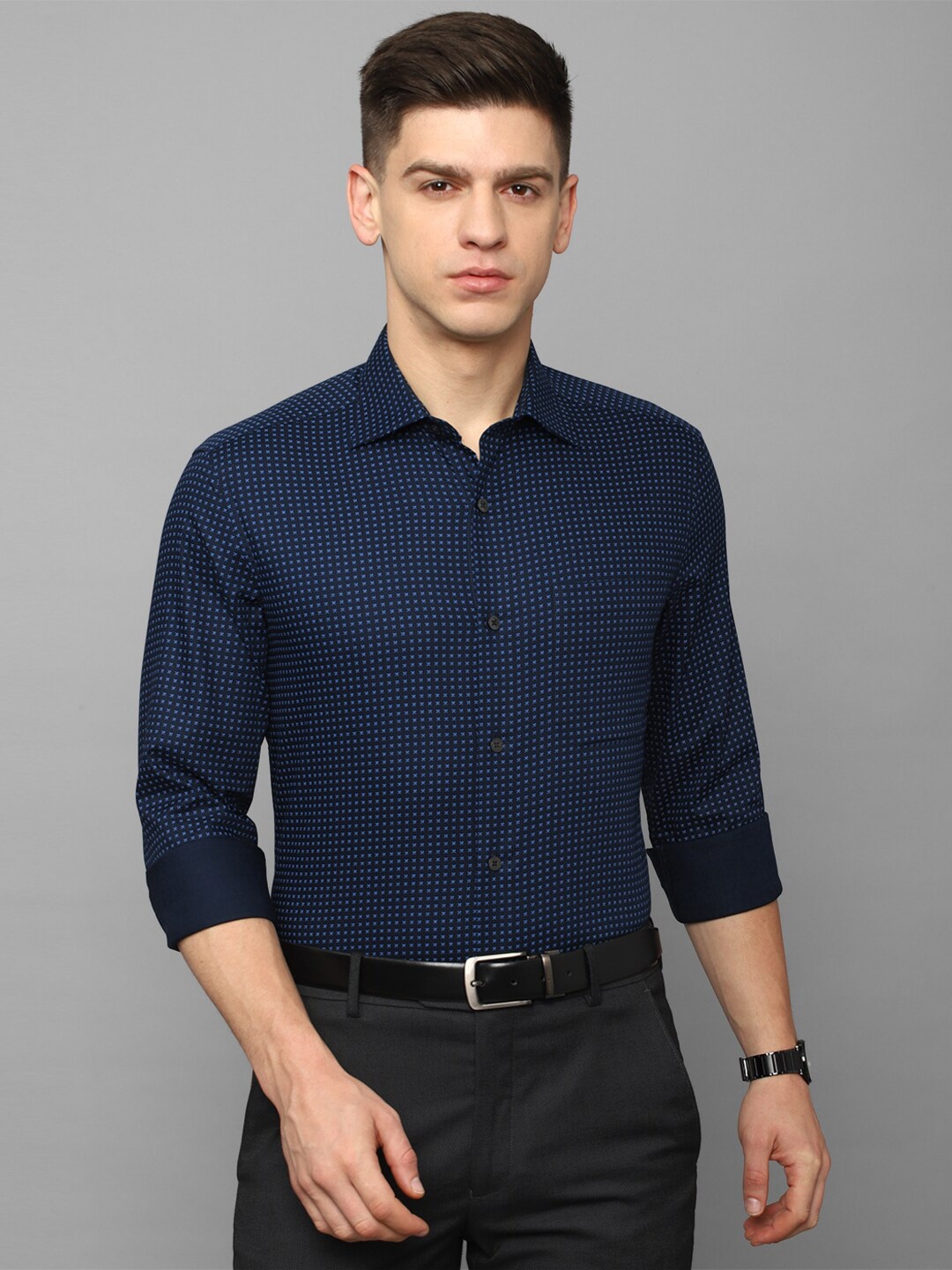 

Louis Philippe Printed Formal Pure Cotton Shirt, Navy blue