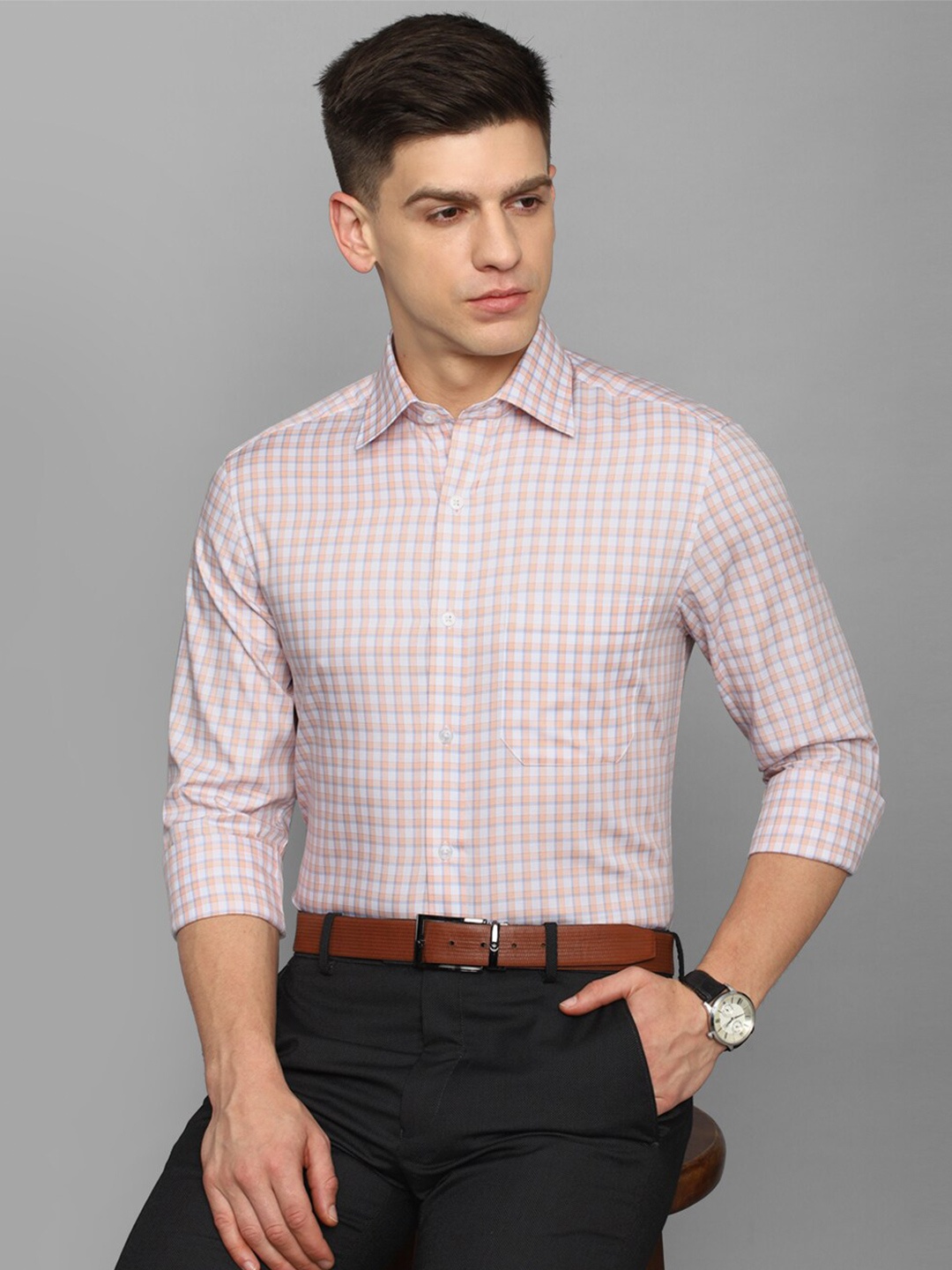 

Louis Philippe Checked Formal Pure Cotton Shirt, Pink