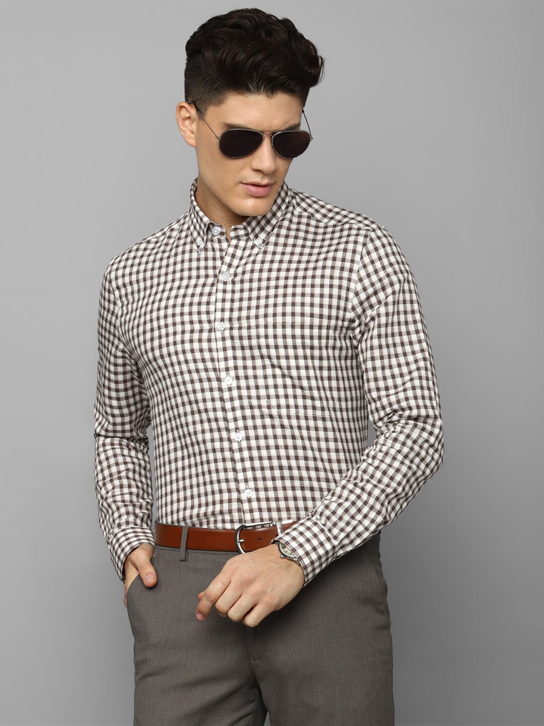 

Louis Philippe Slim Fit Checked Formal Shirt, Brown