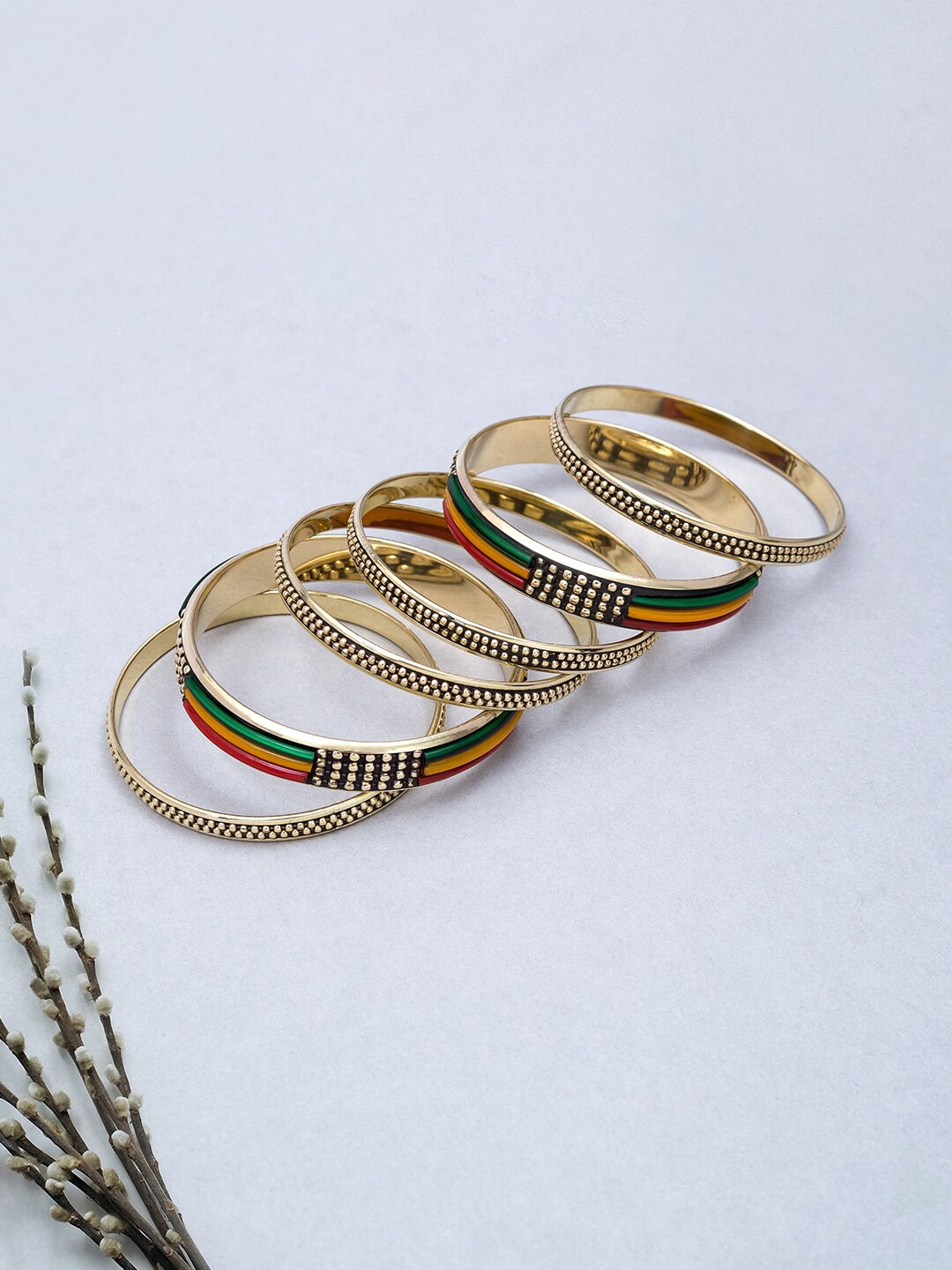 

Golden Peacock Set Of 6 Gold-Plated Bangles