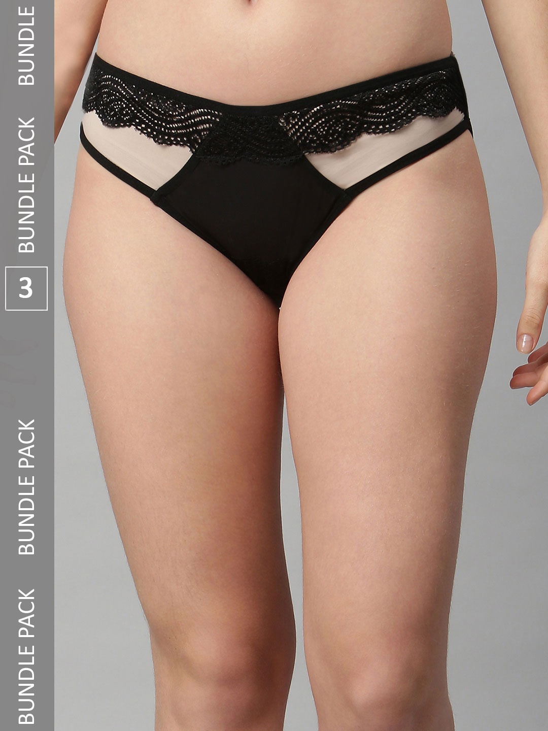

CUKOO Women Pack Of 3 Self-Design Bikini Briefs, Black