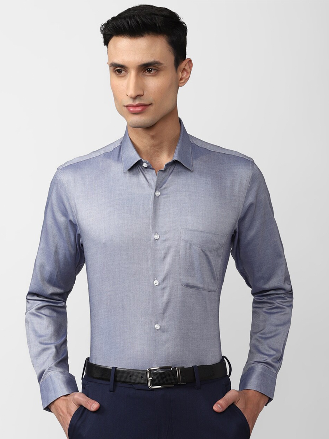 

Peter England Spread Collar Formal Pure Cotton Shirt, Blue