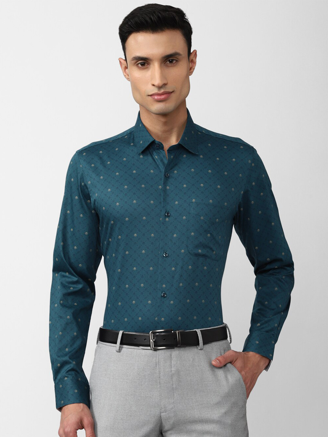 

Peter England Slim Fit Printed Formal Pure Cotton Shirt, Blue