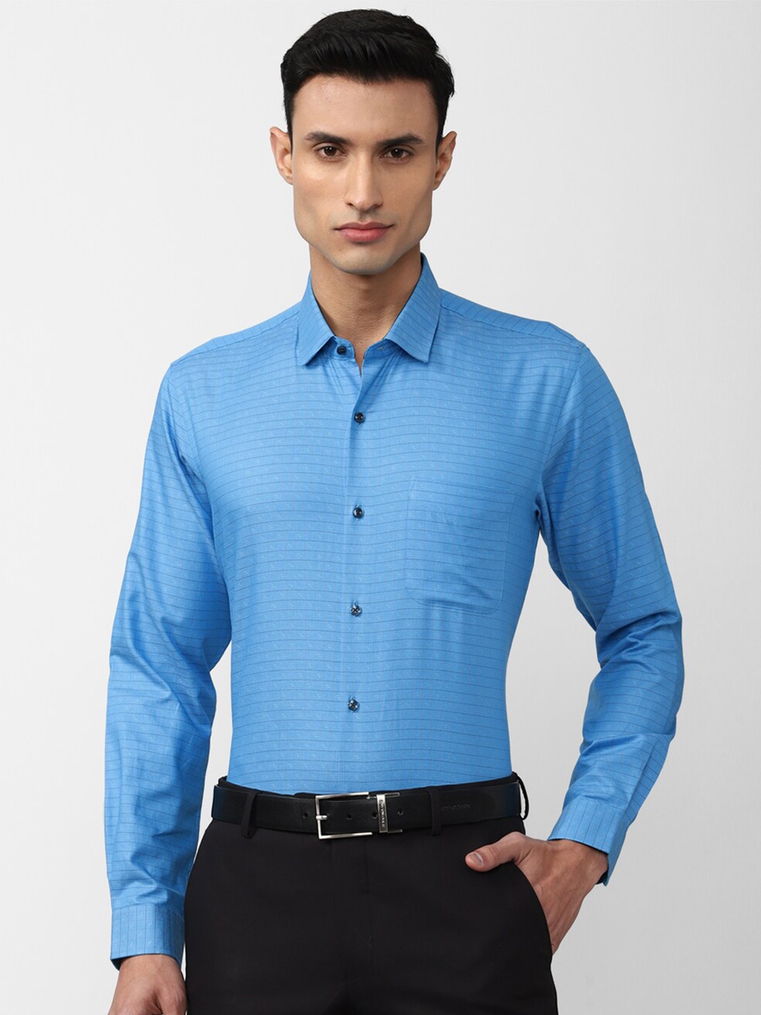 

Peter England Checked Formal Pure Cotton Shirt, Blue