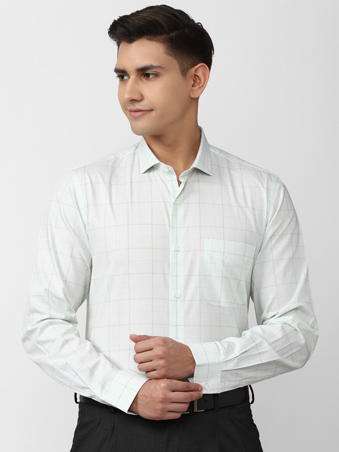 

Peter England Slim Fit Checked Formal Pure Cotton Shirt, Green
