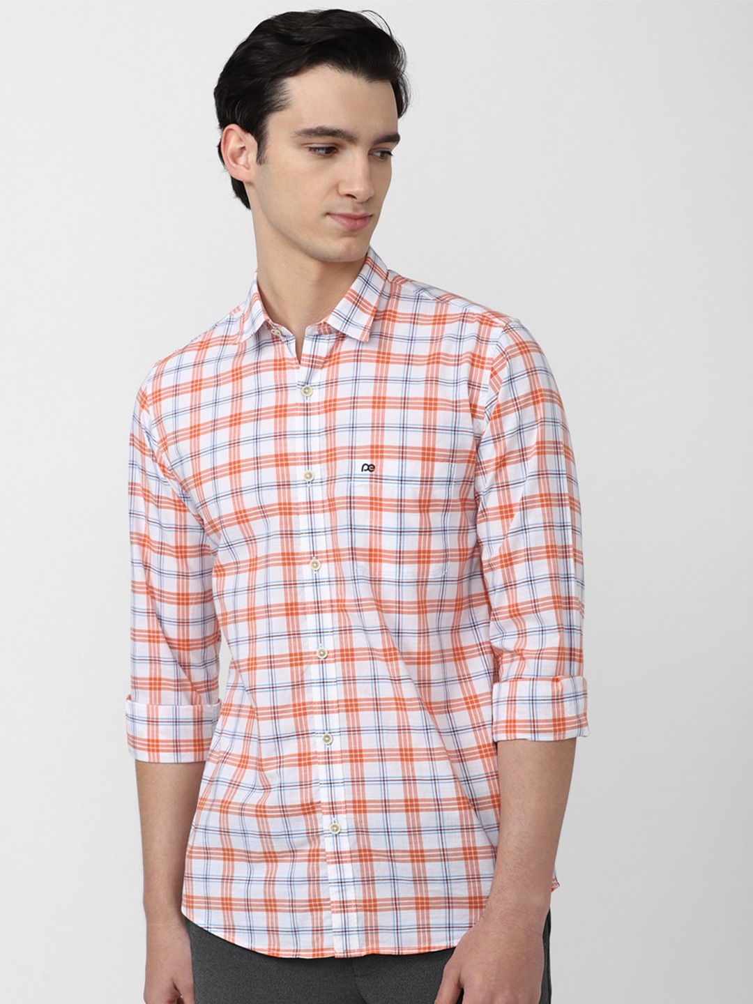 

Peter England Casuals Men Slim Fit Checked Cotton Shirt, Orange