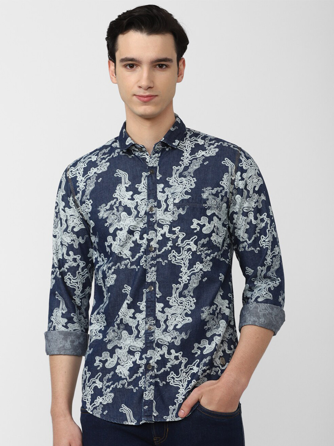 

Peter England Casuals Men Slim Fit Printed Cotton Shirt, Navy blue