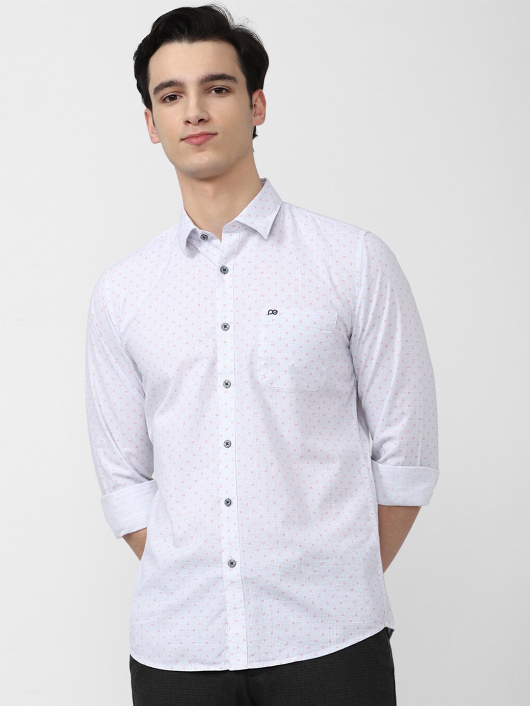 

Peter England Casuals Micro Ditsy Printed Slim Fit Cotton Casual Shirt, White