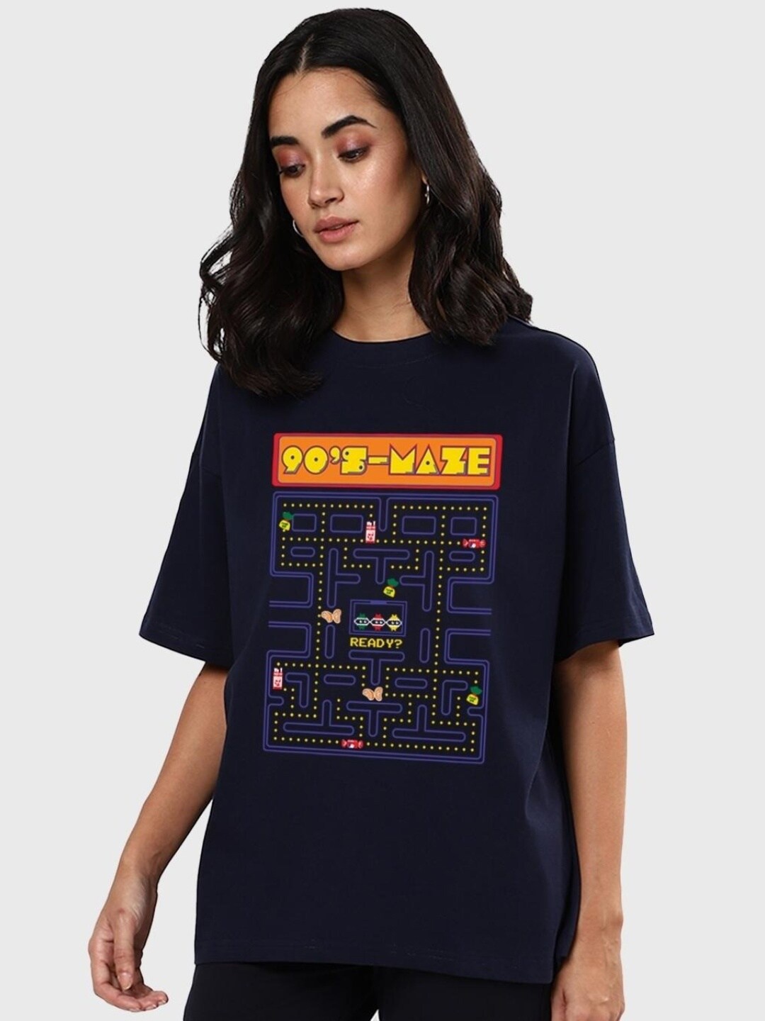 

Bewakoof Cotton Graphic Printed Oversized T-Shirt, Blue