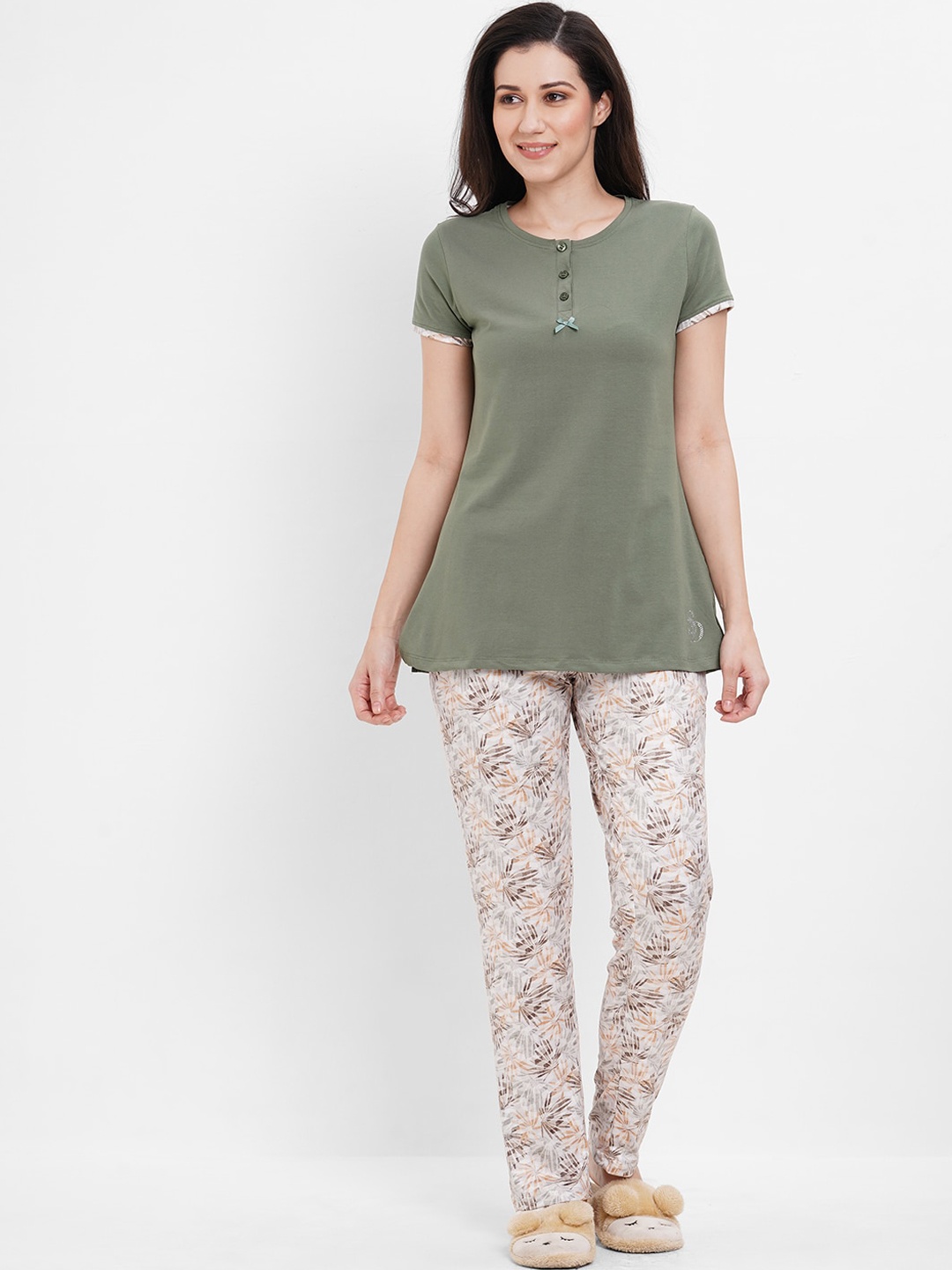 

Sweet Dreams Floral Printed Night Suit, Olive