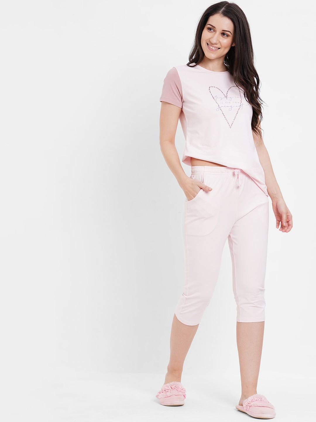 

Sweet Dreams Typography Printed Night Suit, Pink