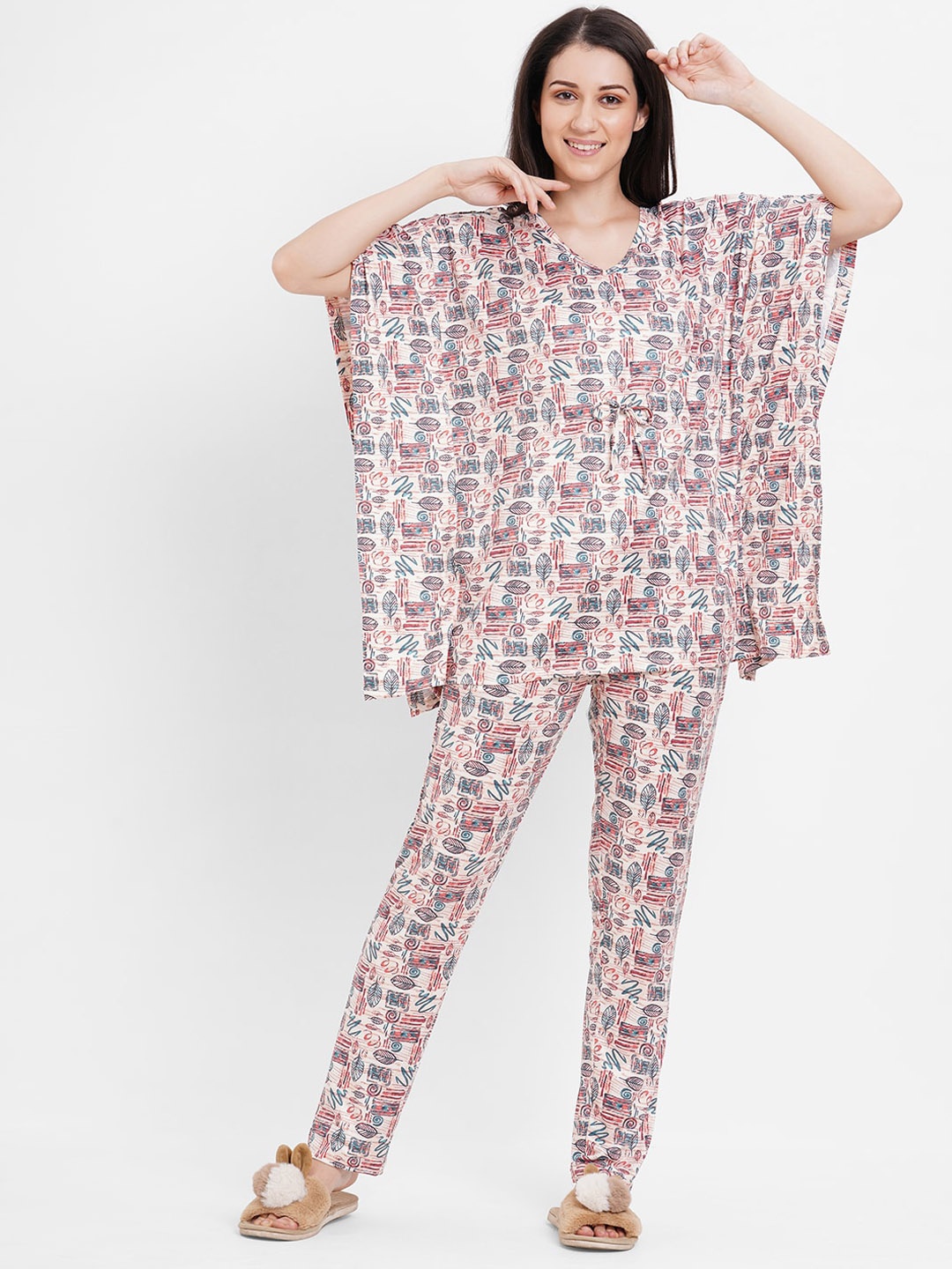 

Sweet Dreams Conversational Printed Night Suit, Beige