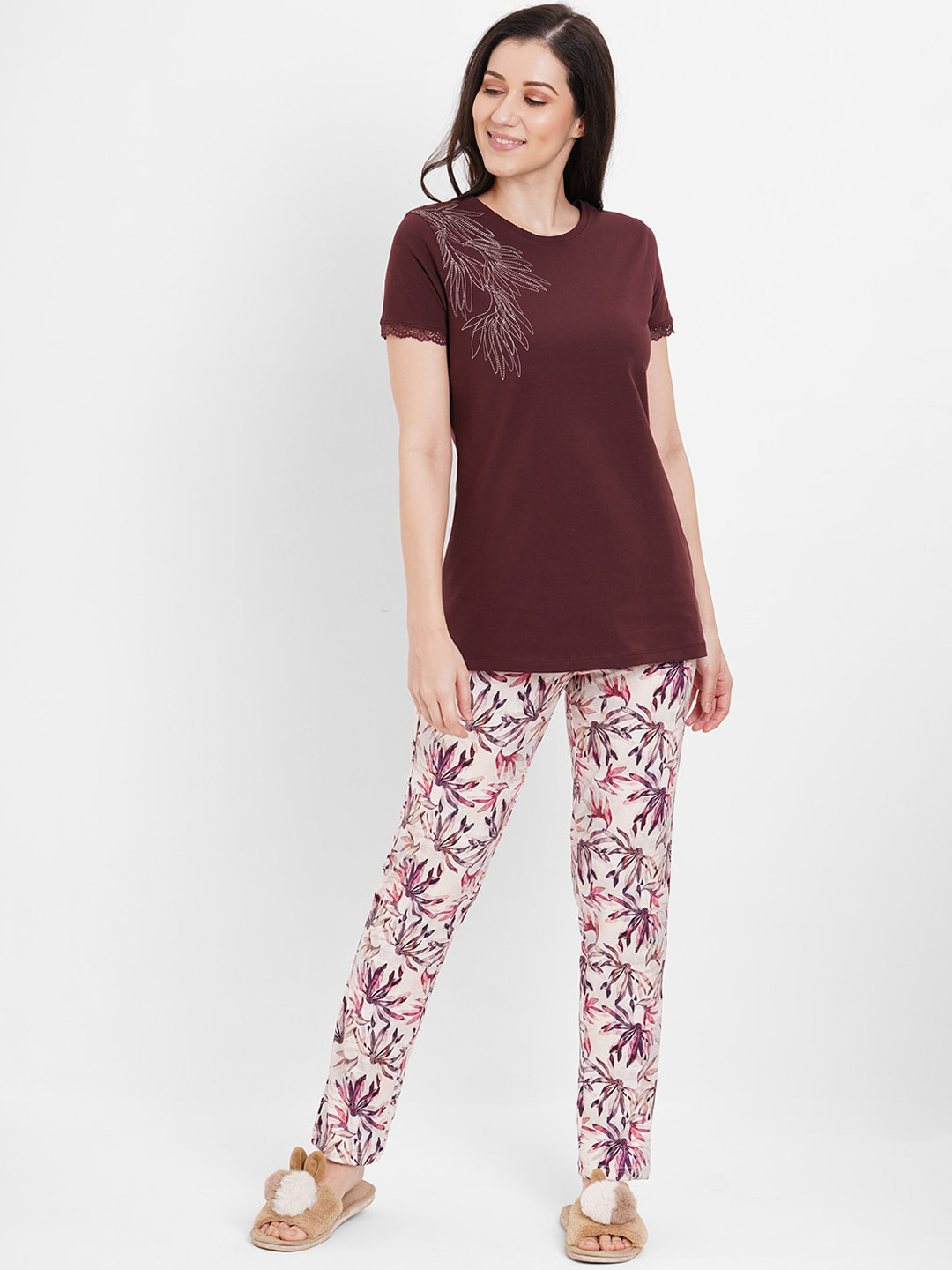 

Sweet Dreams Floral Printed Night Suit, Brown