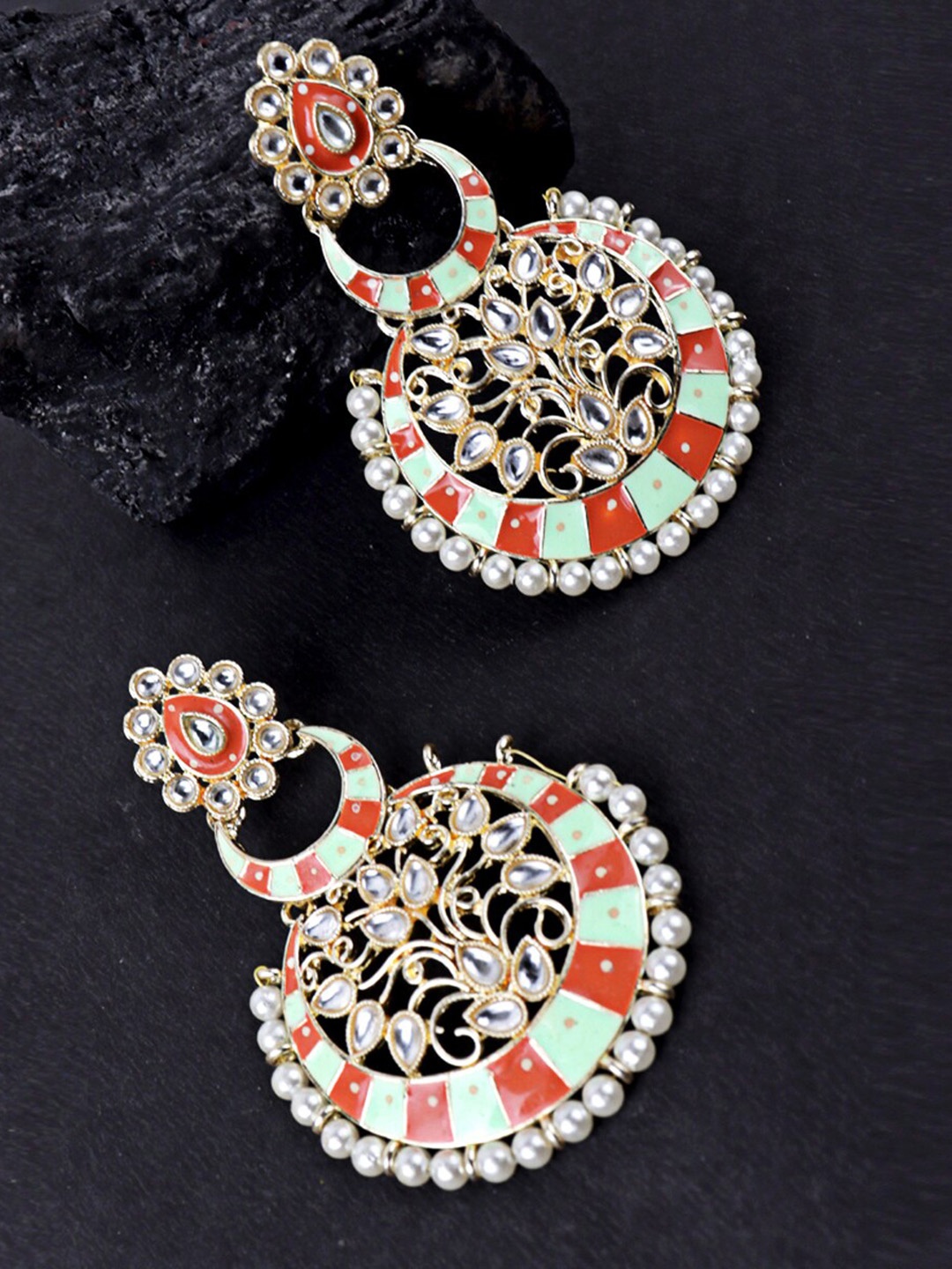 

Krelin Gold-Plated Circular Meenakari Chandbalis Earrings, Red