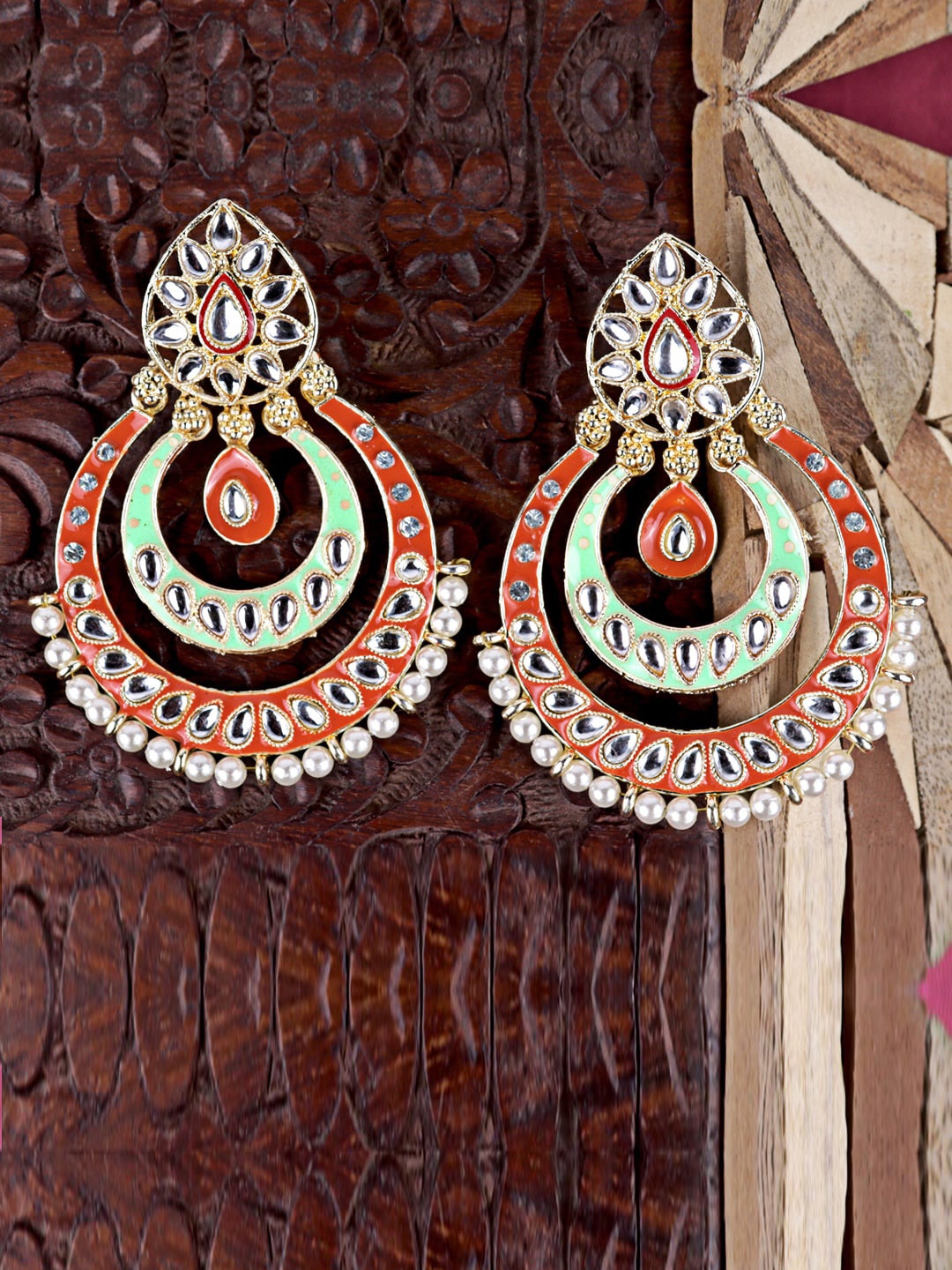 

Krelin Gold-Plated Classic Meenakari Chandbalis Earrings, Red