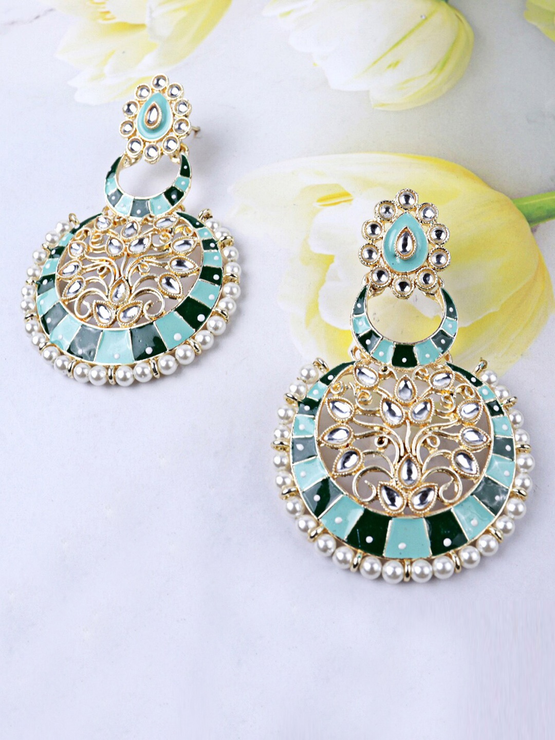 

Krelin Green Gold-Plated Classic Chandbalis Earrings
