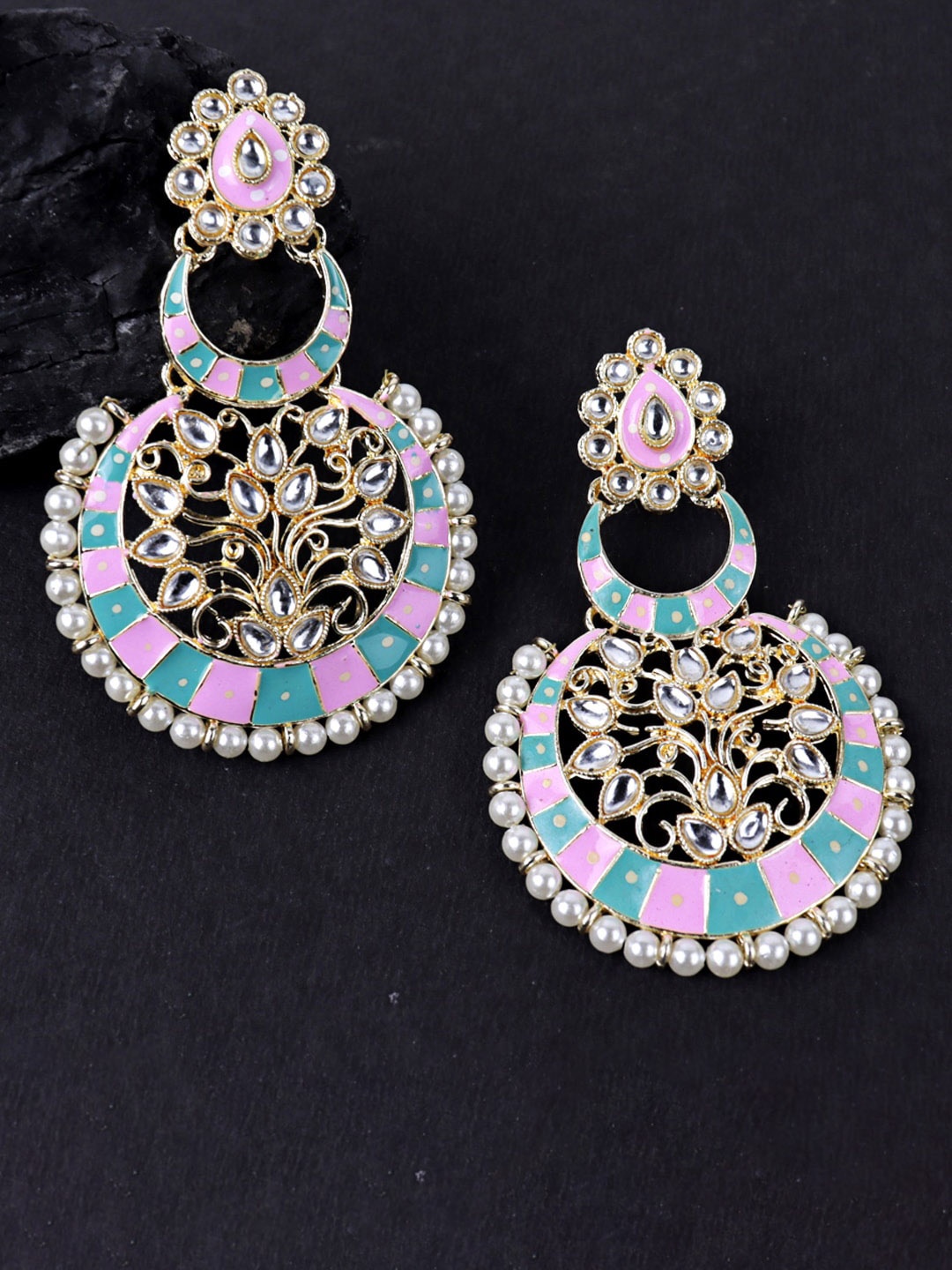 

Krelin Gold-Plated Classic Chandbalis Earrings, Pink