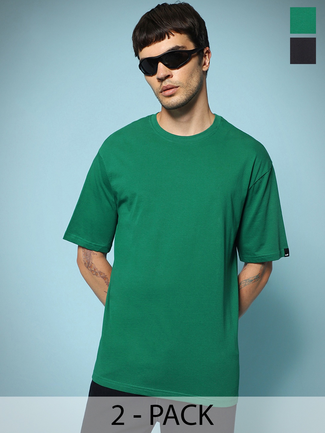 

Bewakoof Pack Of 2 Oversize Cotton T-shirt, Teal
