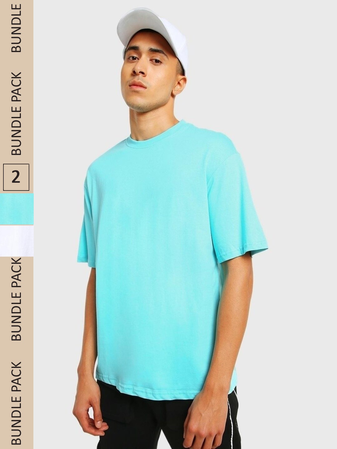 

Bewakoof Pack Of 2 Drop Shoulder Sleeves Cotton Oversize T-shirt, Turquoise blue